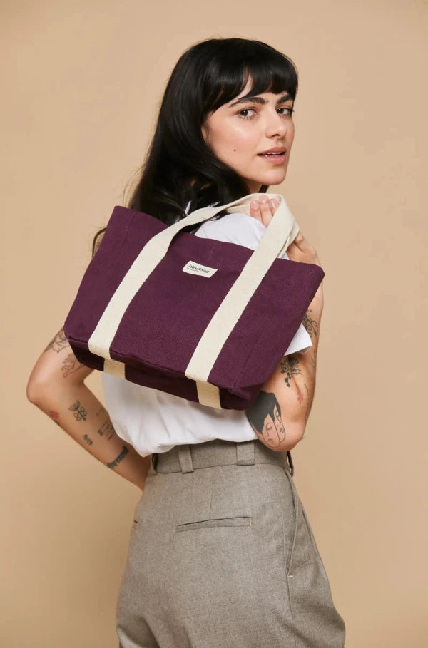 Mini sac cabas en coton bio couleur Prune Louise Plusieurs coloris