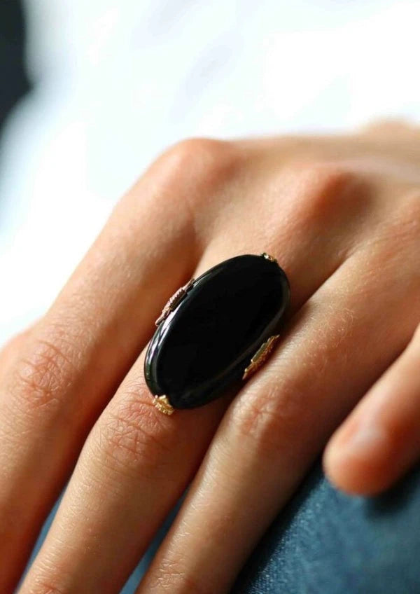 Bague or onyx noir femme hotsell