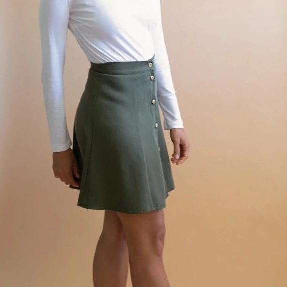 Jupe courte taille haute kaki Parrotia