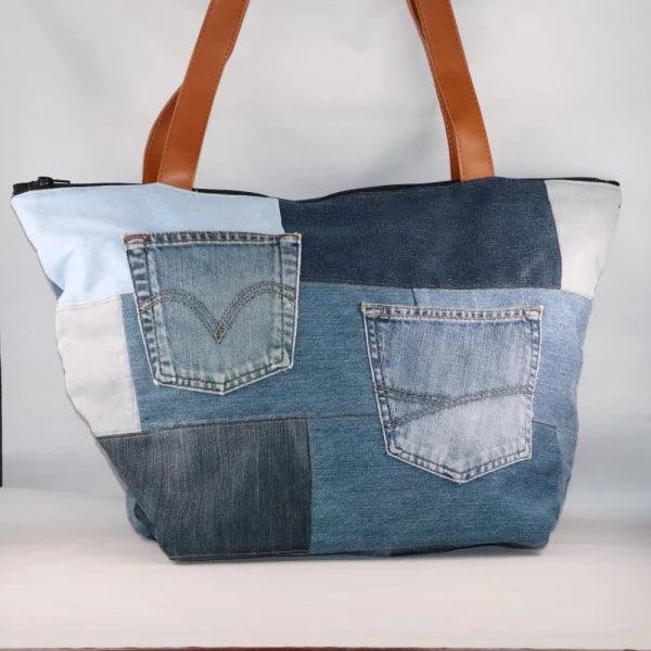 Sac cabas en jean upcycle avec poches