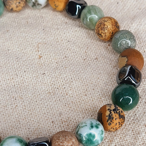 Bracelet en Agate, Jaspe et Hématite I Resilience