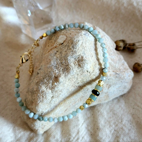 Bracelet en Larimar, Amazonite & Tourmaline bleue