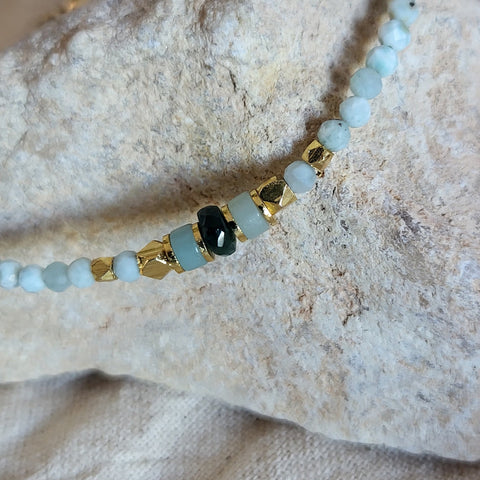 Bracelet en Larimar, Amazonite & Tourmaline bleue