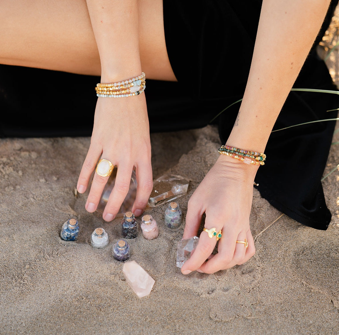 Bracelet en Larimar, Amazonite & Tourmaline bleue