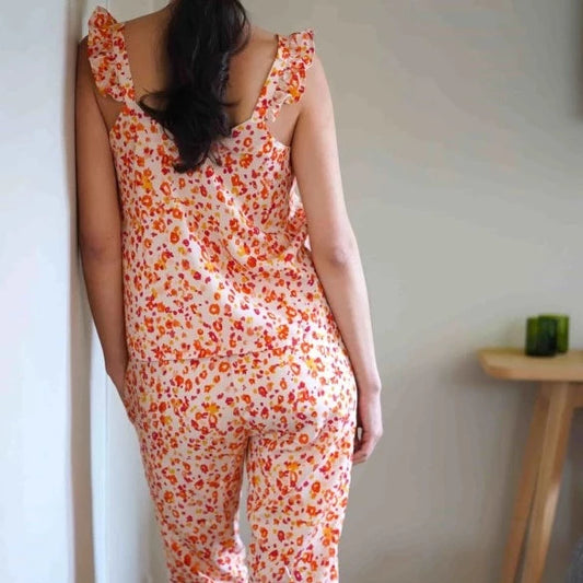 Ensemble débardeur + pantalon I Lueurs d'été léopard orangé