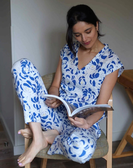 pyjama t-shirt + Pantalon I Archipel bleu et blanc