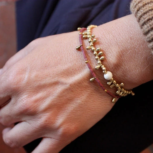 Bracelet doré en pierres Clarky Agate rouge