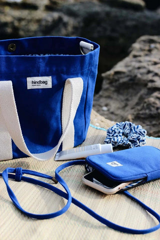 Mini sac cabas à bandoulière en coton bio bleu électrique