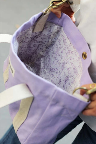 Mini sac cabas à bandoulière en coton bio lilas