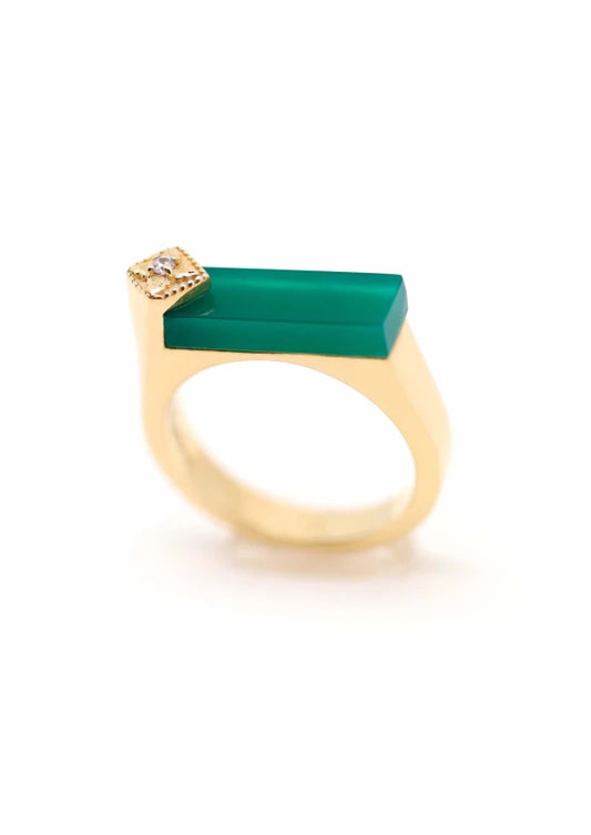 Bague plaqué or et Onyx vert rectangle I Louisette