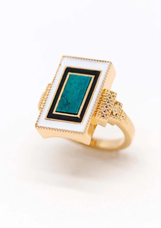 Bague plaqué or et Chrysocolle rectangle I Victorine