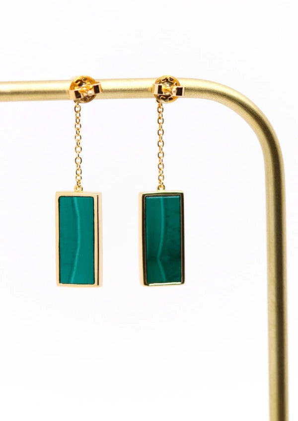 Boucles d'oreilles plaqué or et Malachite rectangle I Augustine