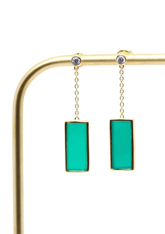 Boucles d'oreilles plaqué or et Onyx vert rectangle I Augustine