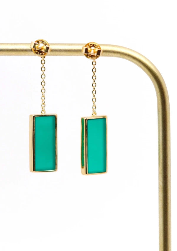 Boucles d'oreilles plaqué or et Onyx vert rectangle I Augustine