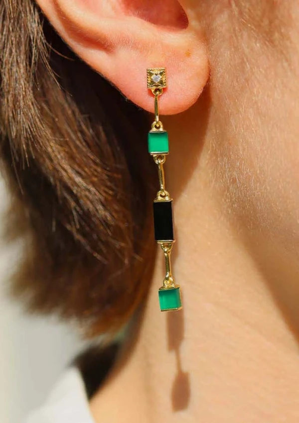 Boucles d'oreilles en Onyx noir et vert I Louisette