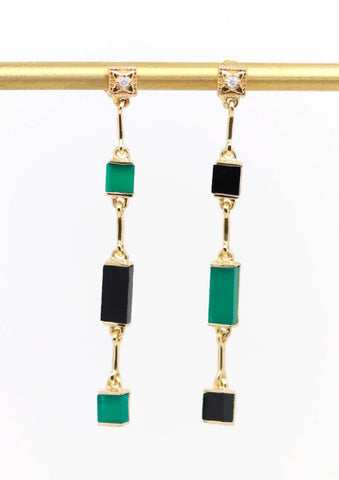 Boucles d'oreilles en Onyx noir et vert I Louisette