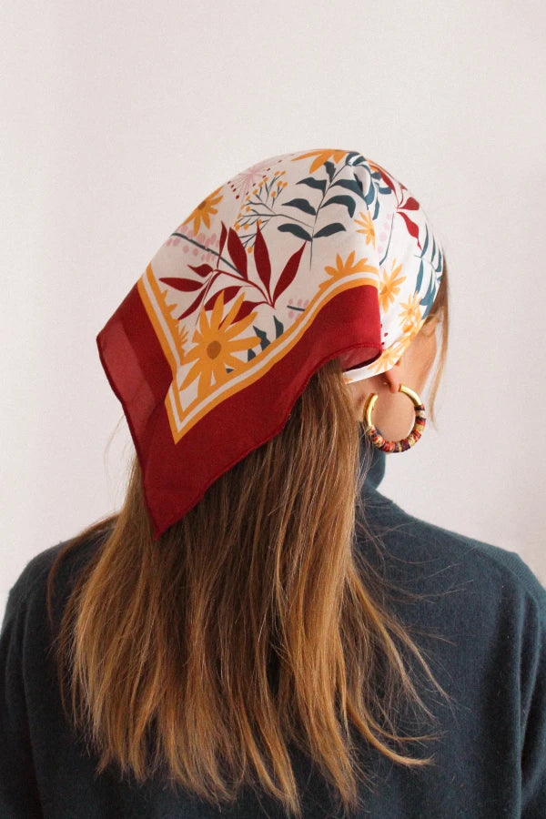Foulard rouge, vert sapin et ocre I Automne