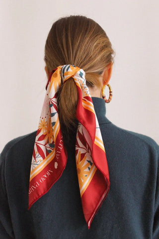 Foulard rouge, vert sapin et ocre I Automne