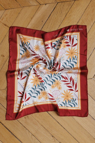 Foulard rouge, vert sapin et ocre I Automne