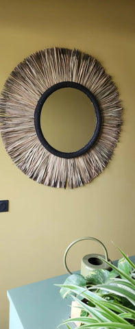 Miroir style bohème chic en fibre de palmier noir