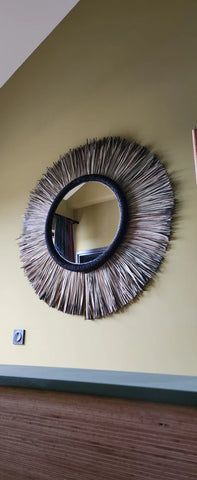 Miroir style bohème chic en fibre de palmier noir