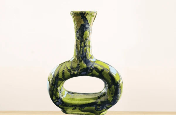 Vase artisanal marocain en céramique vert et noir