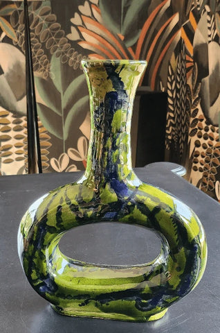 Vase artisanal marocain en céramique vert et noir