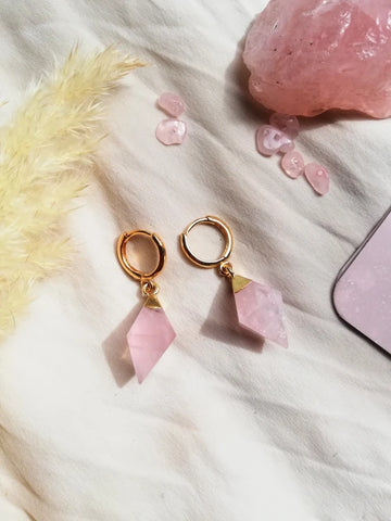 Minis créoles dorés pierre quartz rose - Amour