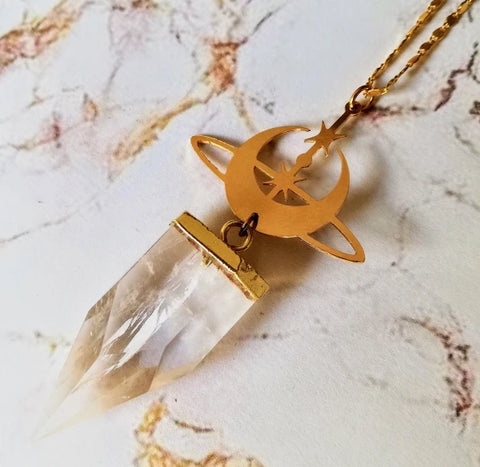 Collier dorée en cristal de roche - Confiance