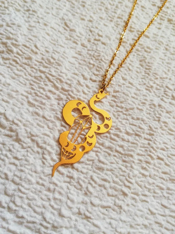 Collier doré serpent cristal - Déesse créative