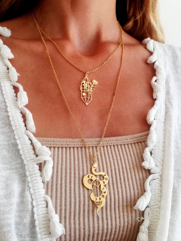 Collier doré serpent cristal - Déesse créative