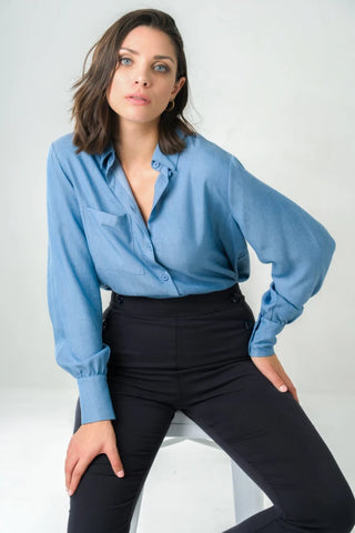 Chemise longue bleue jeans - Kauri