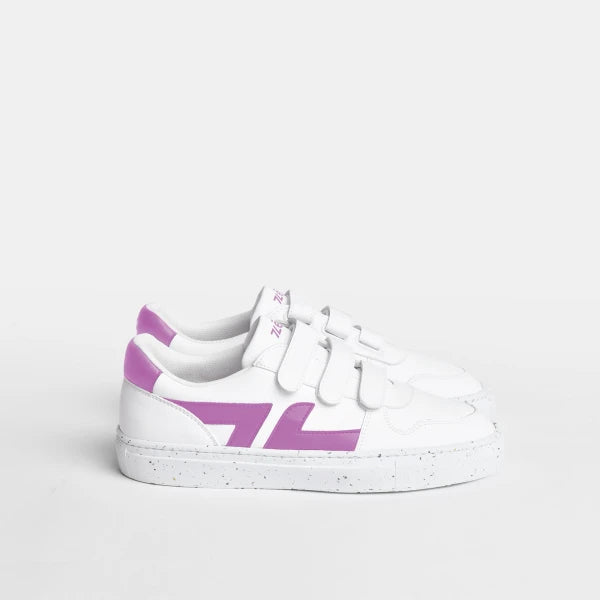 Chaussures à scratch pour adultes blanches et lila en matières recyclées