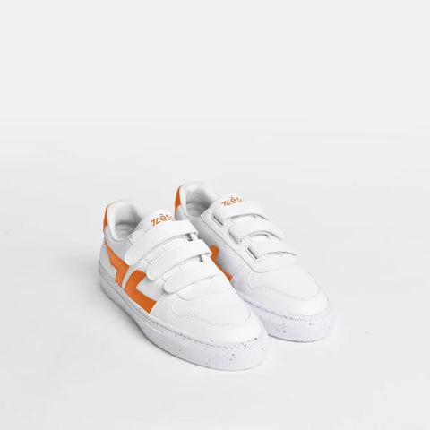 Chaussures à scratch pour adultes blanches et oranges en matières recyclées