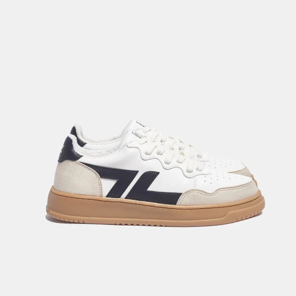 Chaussures à lacets blanches et noires avec semelle marron clair en matières recyclées