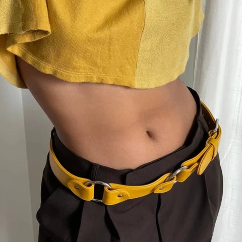 Ceinture polyvalente en cuir v gan Jaune moutarde