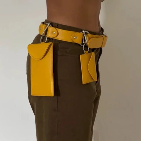 Ceinture polyvalente en cuir vegan Jaune moutarde