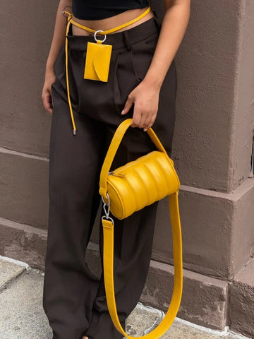 Sac Duffle Mini Matelassé en cuir vegan Jaune moutarde