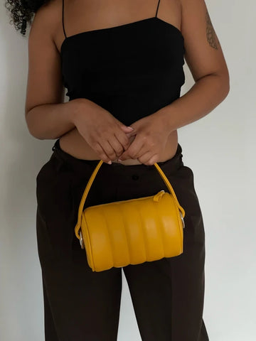 Sac Duffle Mini Matelassé en cuir vegan Jaune moutarde