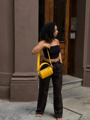 Sac Duffle Mini Matelassé en cuir vegan Jaune moutarde