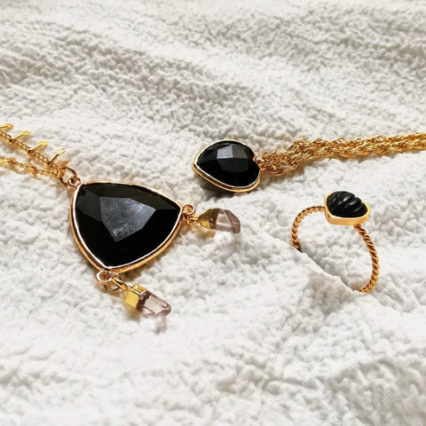 Collier doré avec Obsidienne - Sérénité