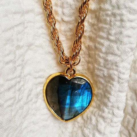 Collier coeur pierre labradorite - Nature profonde