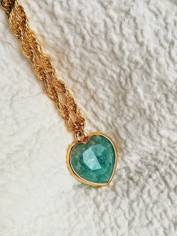 Collier coeur pierre amazonite - Nature profonde