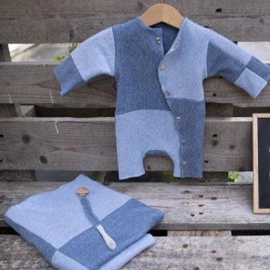 Coffret naissance unisexe effet patchwork 3 pièces - Blue Jean