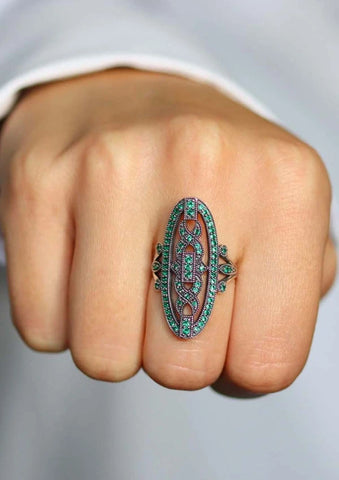 Bague verte en argent - Hortense