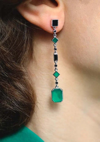 Boucles d'oreilles argentées et onyx - Célestine