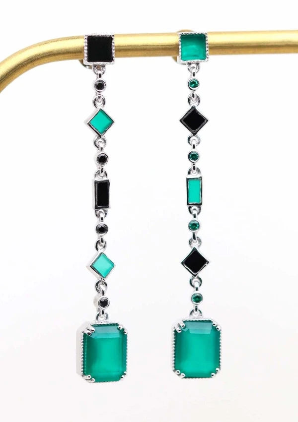 Boucles d'oreilles argentées et onyx - Célestine