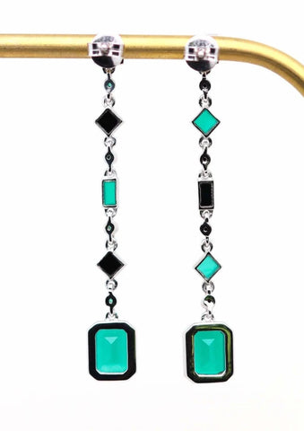 Boucles d'oreilles argentées et onyx - Célestine