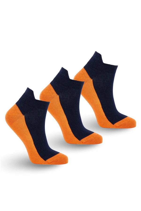 Coffret 3 paires de chaussettes en coton bio bleu et orange - Punchy Ankle