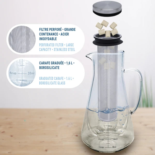 Kit de Purification d'Eau : Carafe en verre + Perles de Céramique x15